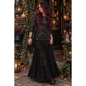 Sheer Velvet Burnout Top Black Size XS Whimsigoth Witchy Vamp Gothic Romantic
